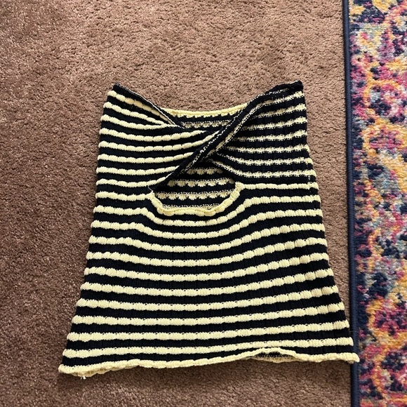 Navy and Yellow Stripe Strapless Tank - Picture 3 of 4
